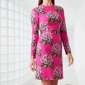 Bright, Saturated Pink Floral Hobbs Of London Long Sleeve Mini Dress, Size US 10